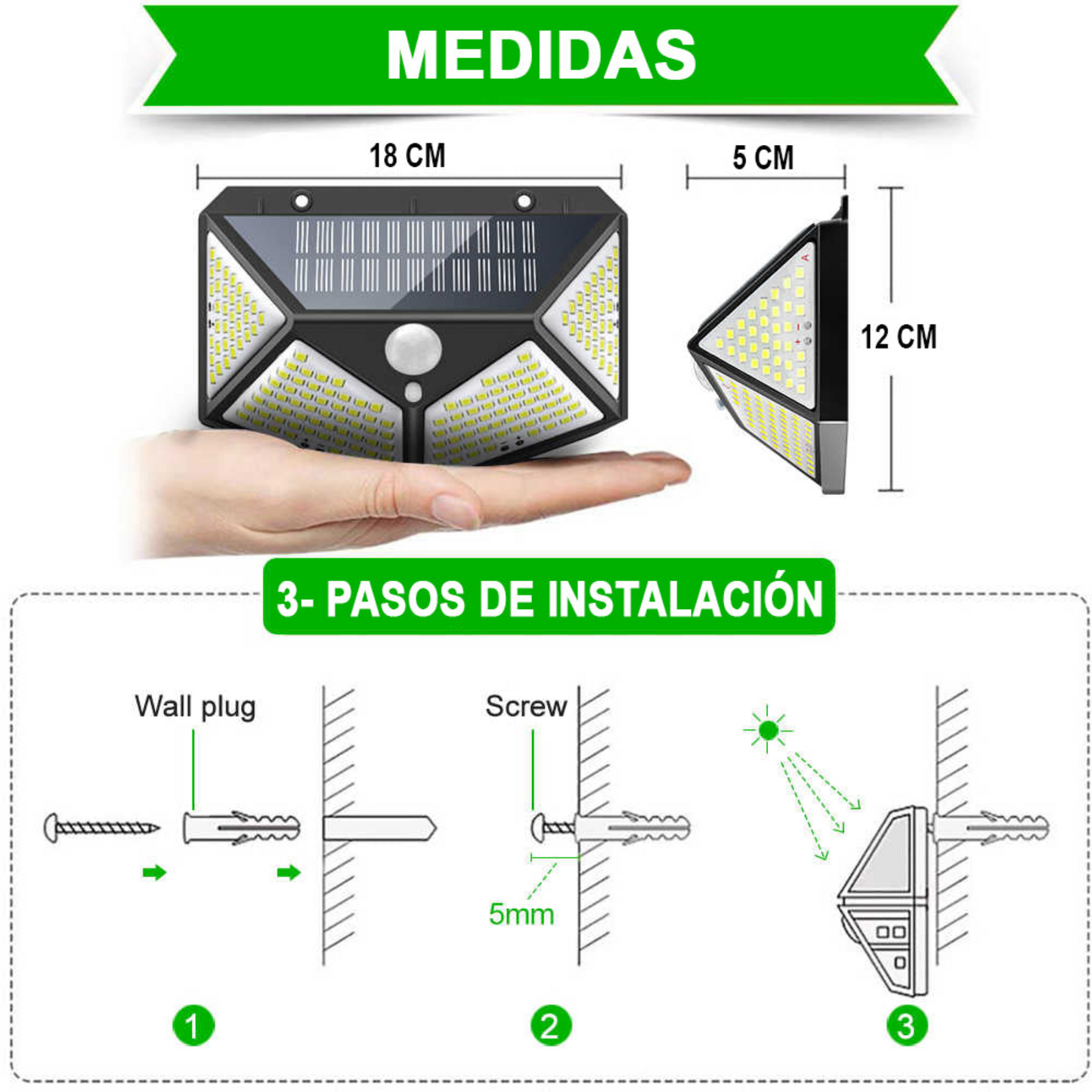 Lampara LED Solar Con Sensor De Movimiento | 2x1  OFERTA Paga 1 Lleva 2